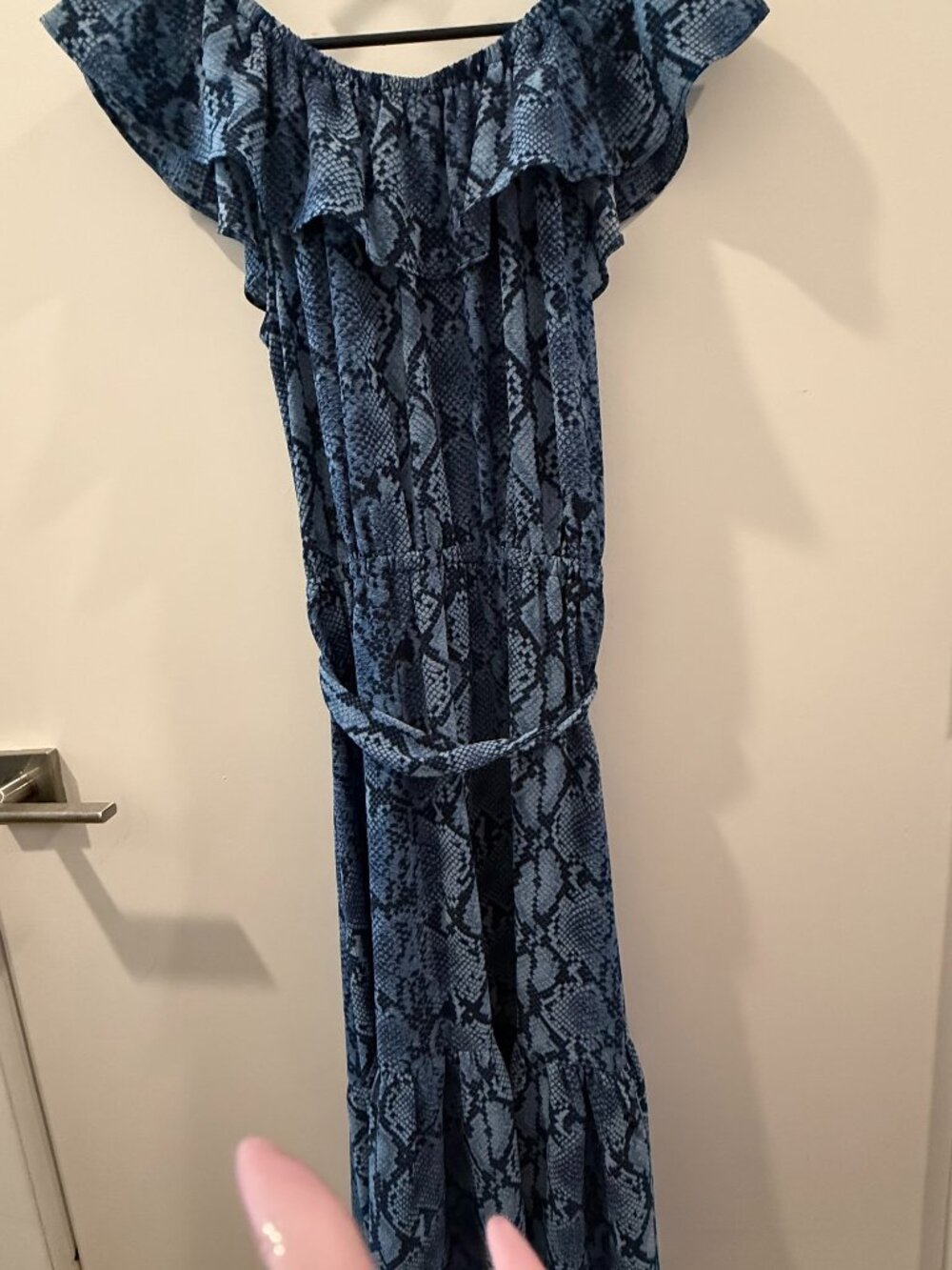 MICHAEL Michael Kors Blue Snakeskin Off Shoulder Maxi Dress XS NWT